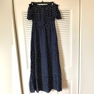 Brand New Navy Blue Polka Dot Maxi Dress - Small
